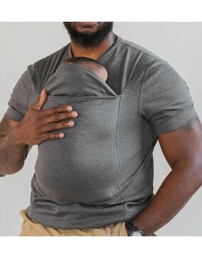 Lalabu Dad Shirt in Gray Size X-Large Short Sleeve Baby Bonding Kangaroo Pocket